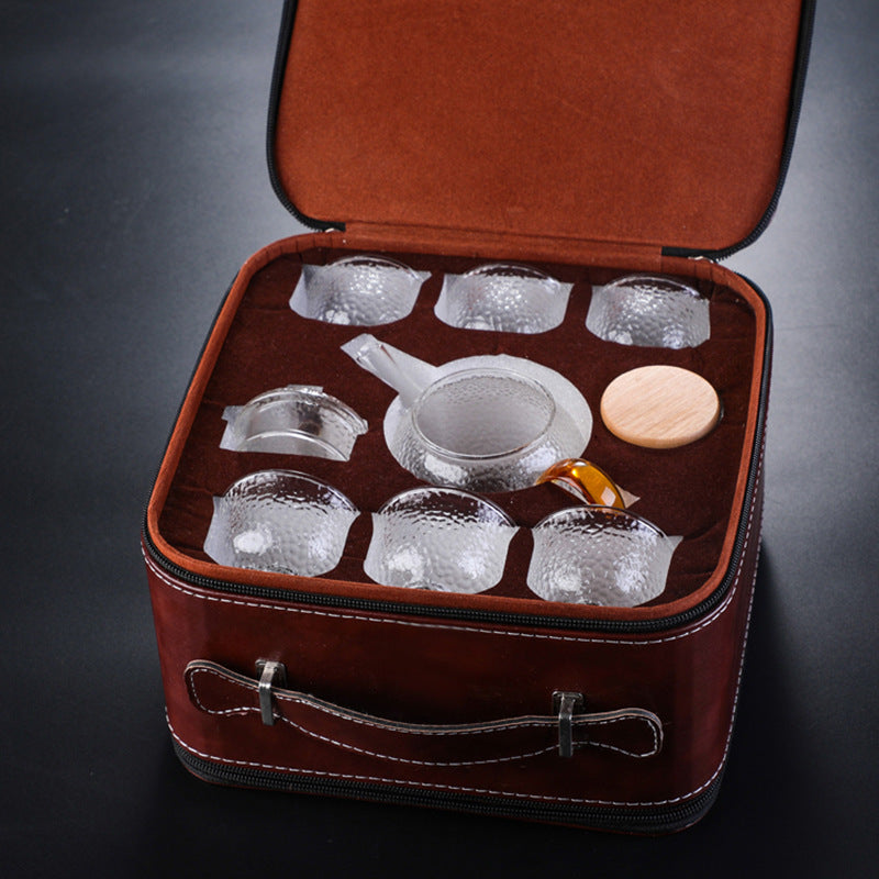 C2C Hammer Pattern Travel Tea Set Heat-Resistant Glass Teapot
