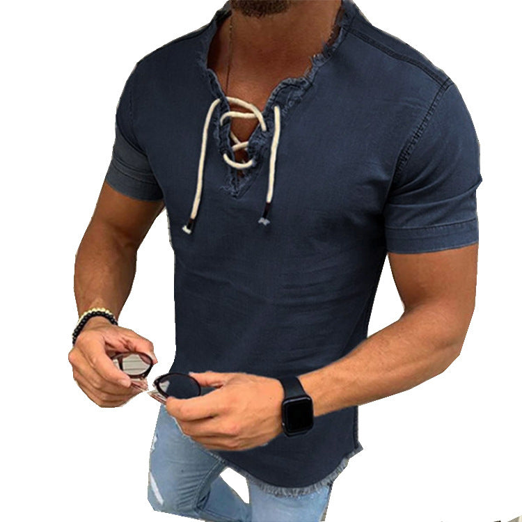 C2C Tassel Elastic Denim Men's Shirt