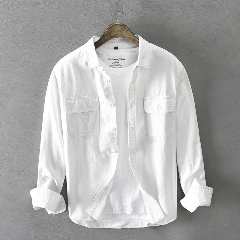 C2C Solid Color Cotton Long-Sleeved Men's Shirt Loose