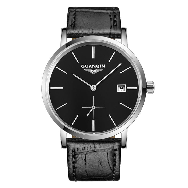 Top watch men's mechanical watches,thin full automatic men's watches, fine steel students (2 pin half belt calendar machine)