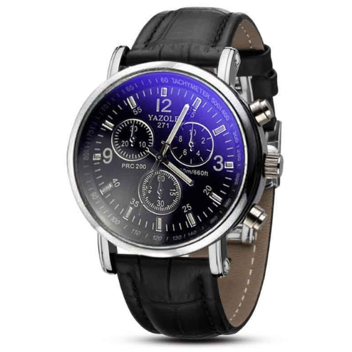C2C Luxury Leather Blue Ray Glass Quartz Analog Watch
