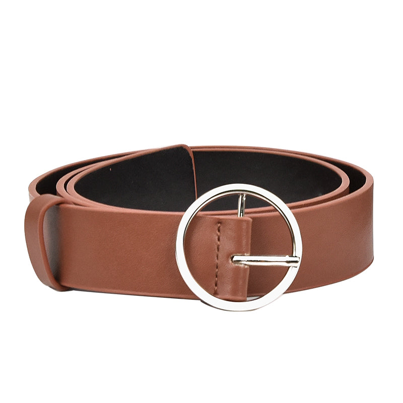 High Quality Genuine Leather Fashion Women Belt with Metal Round Buckle