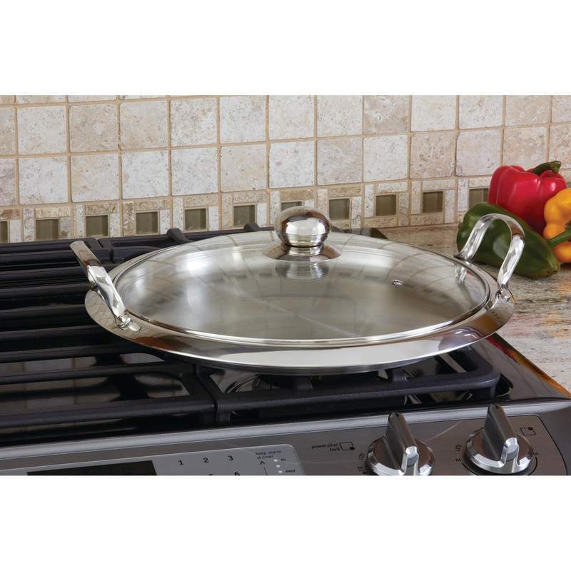C2C Mall-High-Quality Stainless Steel Round Griddle with See-Thru Glass Cover