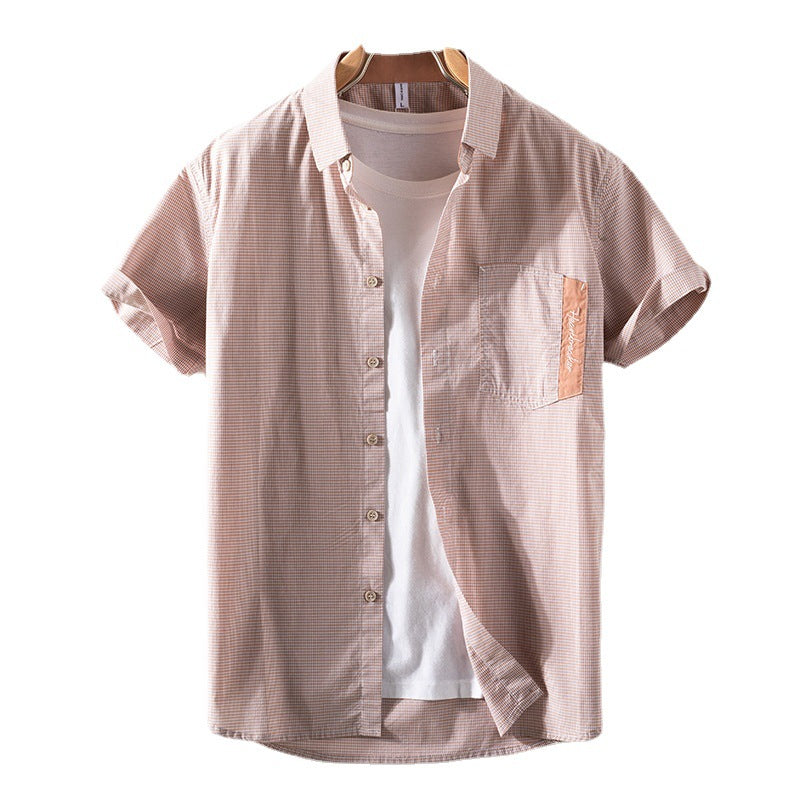 C2C Men Short-Sleeved Lapel Youth Casual Plaid Shirt