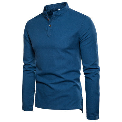 C2C Mall-Casual Slim-Fit Stand-Collar Long-Sleeved Linen Shirt