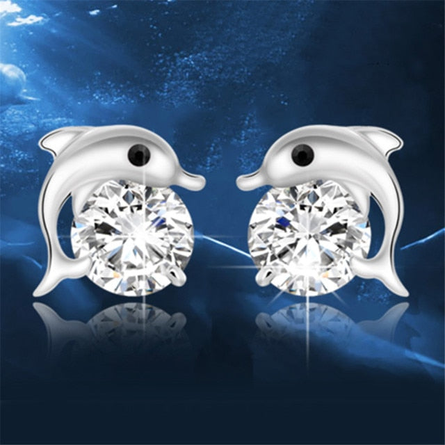 C2C Cute Romantic Dolphin Love Stud Earrings For Women High Quality 925 Jewelry Stering Silver