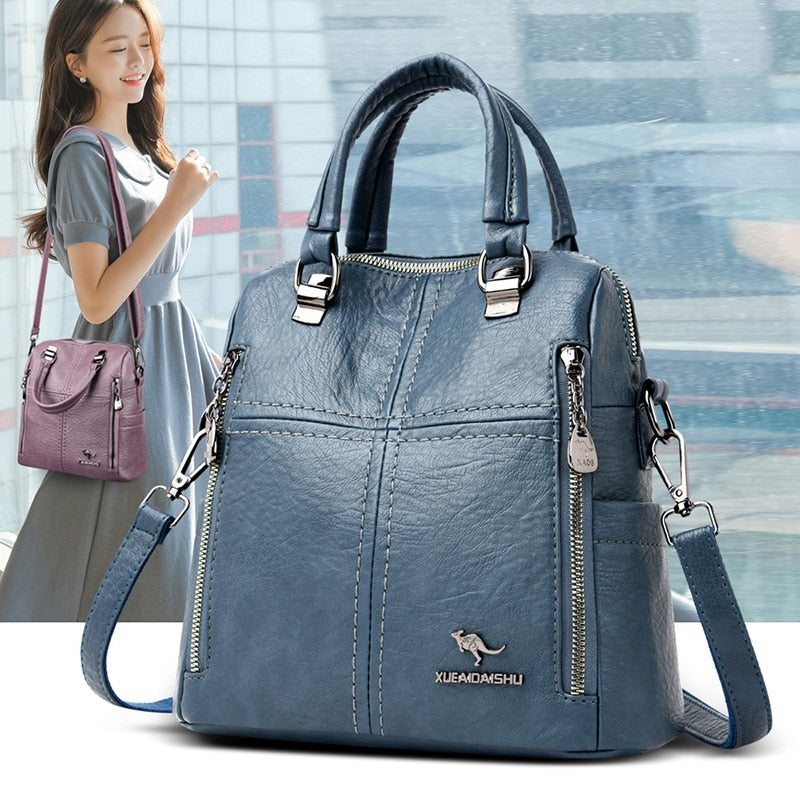 LANYIBAIGE Leather Multifunction Travel Backpack