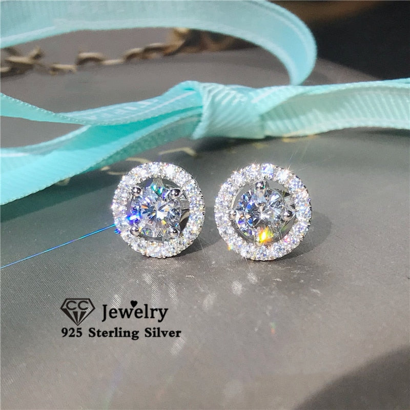 Stud Earrings S925 Silver Cubic Zirconia Wedding Romantic Bridal Fine Jewelry