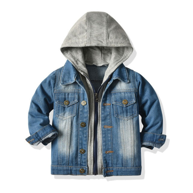 Winter Boys and Girls Full Sleeve Sporty Denim Zipped Hooded Jacket