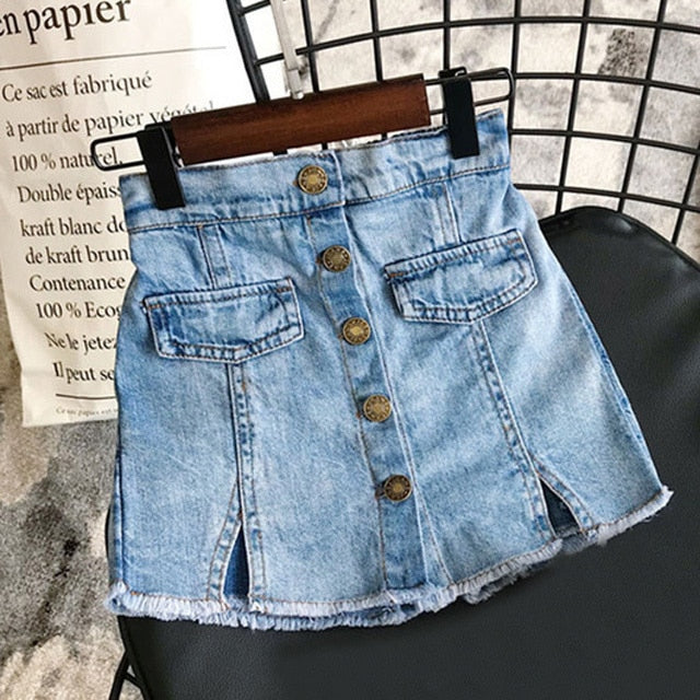 C2C Mall-Girl Denim Skirt Button Jeans Skirt