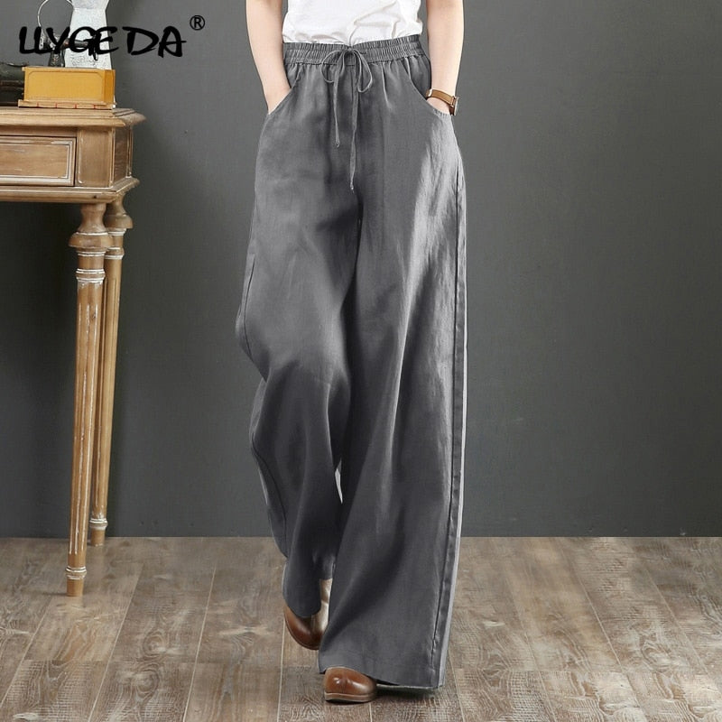 LLYGE Wide Leg High Waist Drawstring Loose Casual Ladies Pants