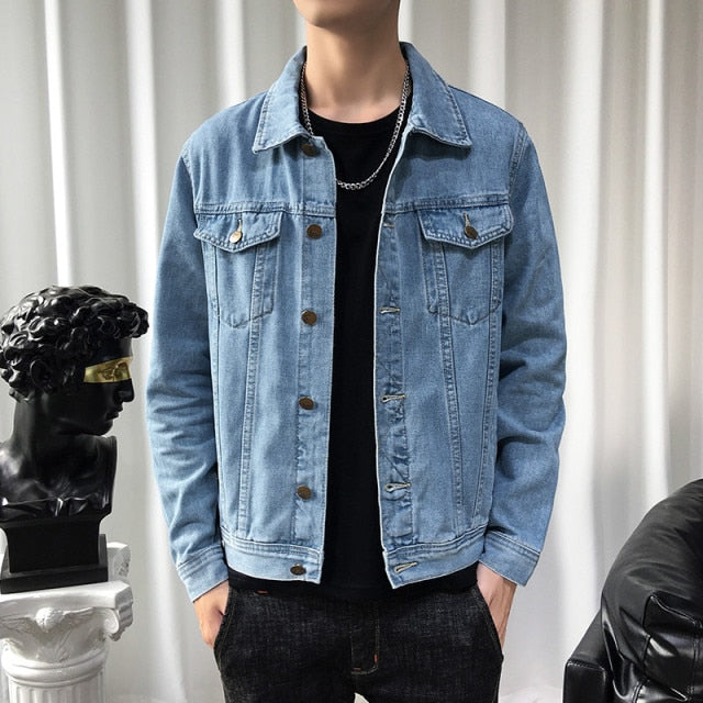 MYAZHOU Men Denim Casual Single Breasted Slim Fit Jeans Jacket
