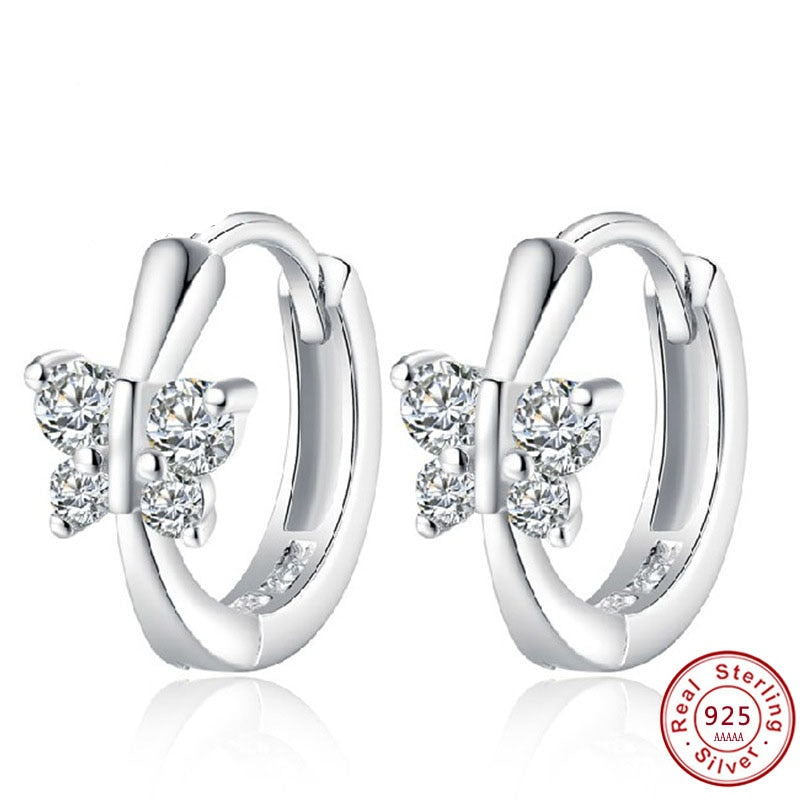 C2C Cute 925 Sterling Silver White Butterfly Earrings for Women