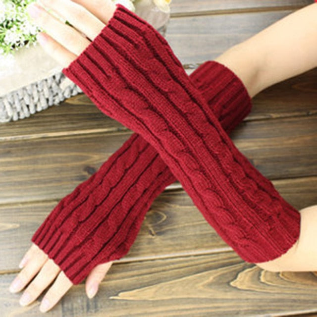 C2C Winter Women Arm Warmers Knitted Woolen Fingerless Gloves