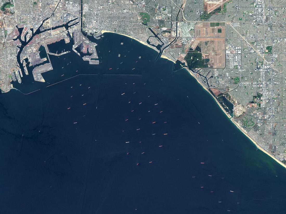 Satellite imagery shows the scale of the traffic congestion at the ports of Los Angeles