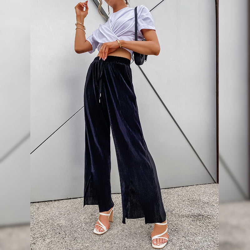 C2C Velvet High Waist Loose Drape Black Mopping Pants