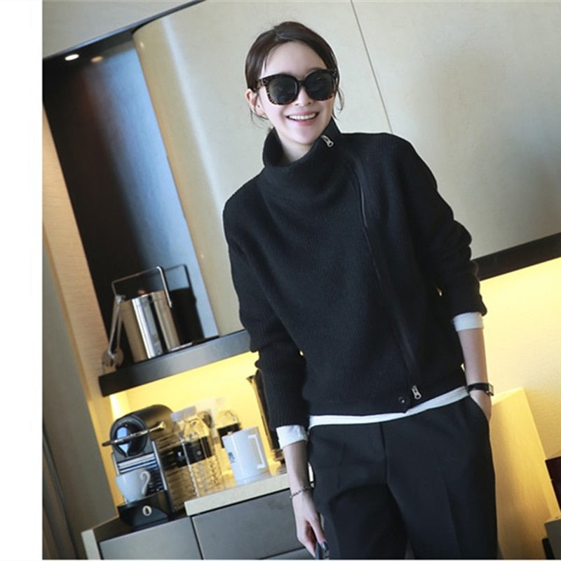Women's cashmere high neck short knit sweater