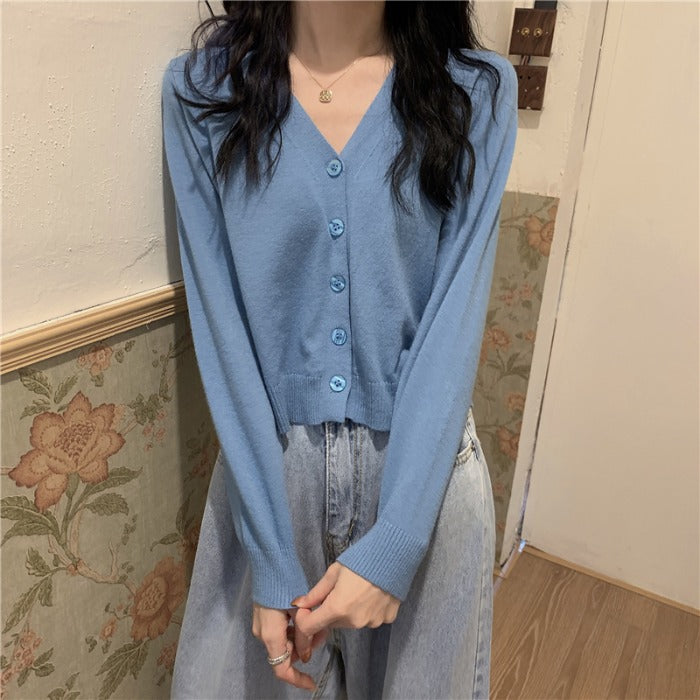 Thin long-sleeved knitted sweater cardigan jacket