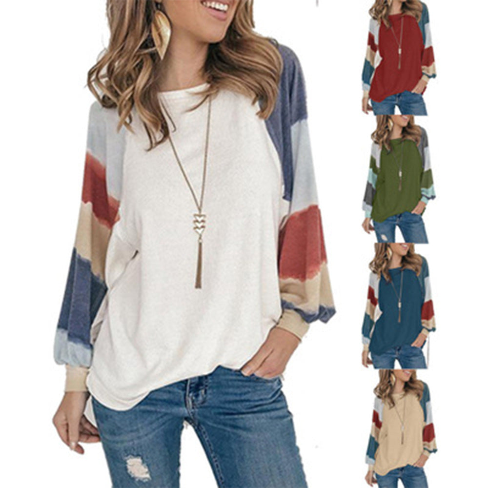 C2C Round Neck Watercolor Balloon Long Sleeve Top Casual Loose T-Shirt