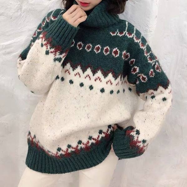 Ladies Red Turtleneck Sweater For Autumn and Winter