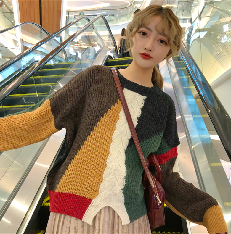 C2C Mall-Autumn Loose Wild Color Matching Sweater