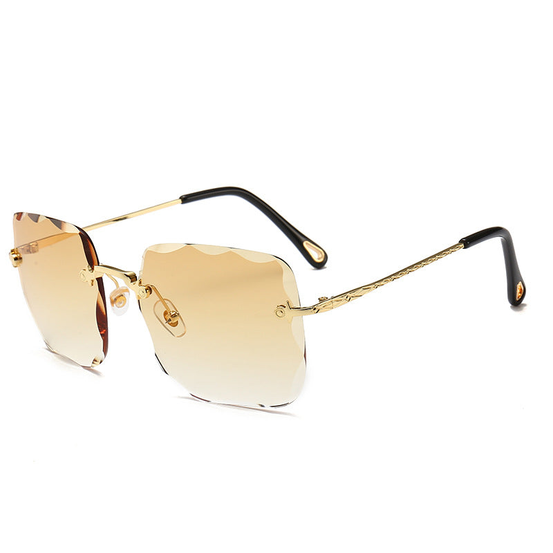 C2C Rimless Square Oversized Women Diamond Cutting Gradient Sunglasses