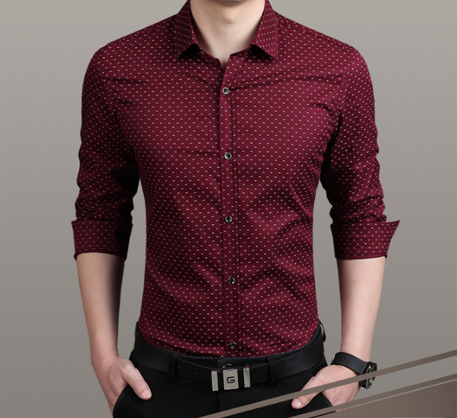 C2C Long-Sleeves Polka Dot Printing Men's Shirt