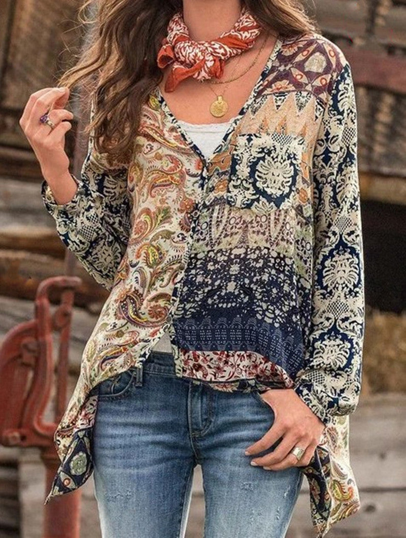 C2C Long Sleeve V-neck Casual Shirt Top