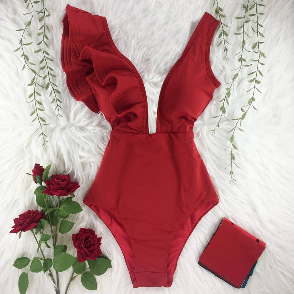 C2C Printed One-Piece & One-Shoulder Ruffle Swimsuit