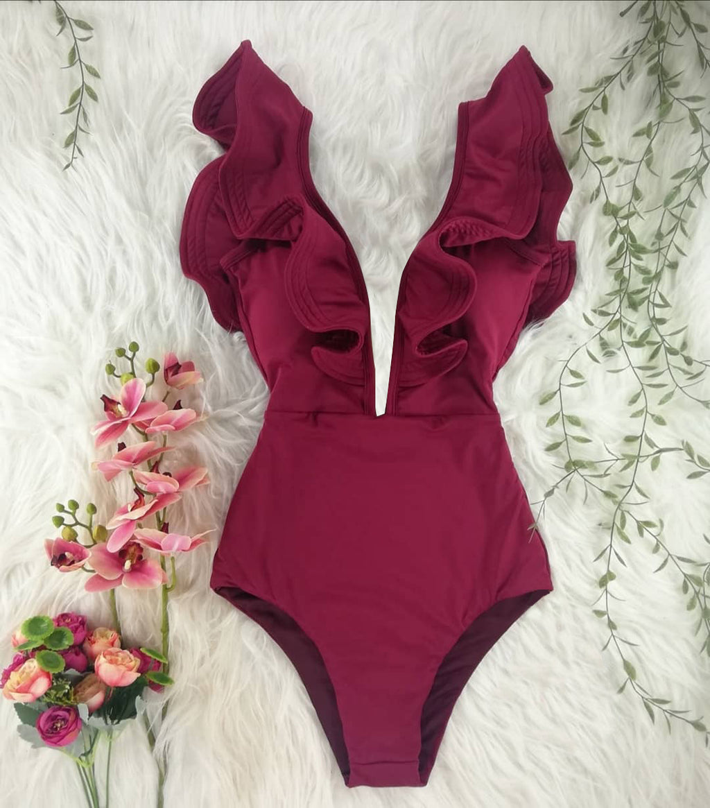 C2C Printed One-Piece & One-Shoulder Ruffle Swimsuit
