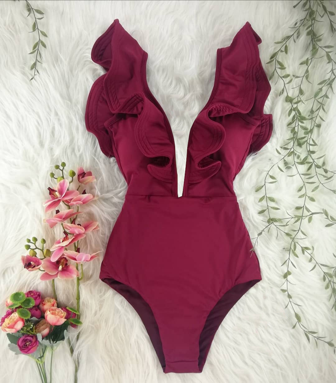 C2C Printed One-Piece & One-Shoulder Ruffle Swimsuit
