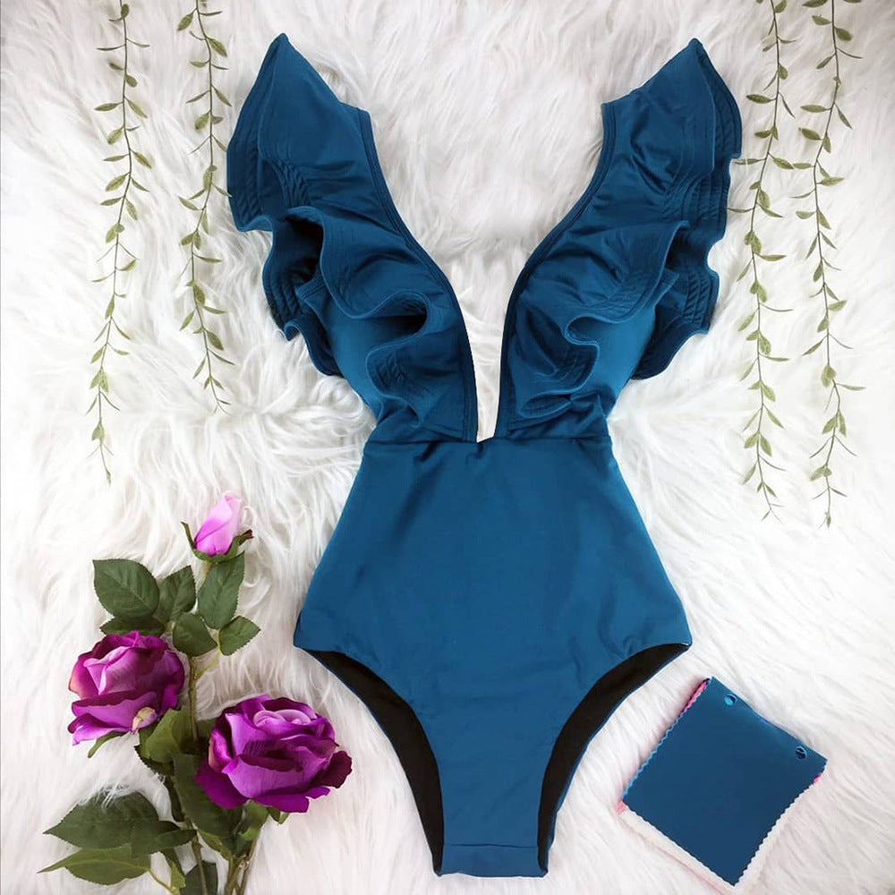 C2C Printed One-Piece & One-Shoulder Ruffle Swimsuit