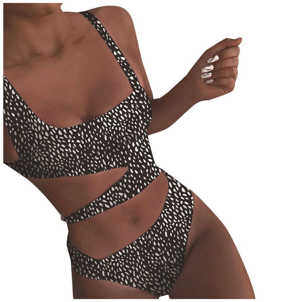 C2C Solid Color One-Piece Bikini Ladies Hollow Swimsuit