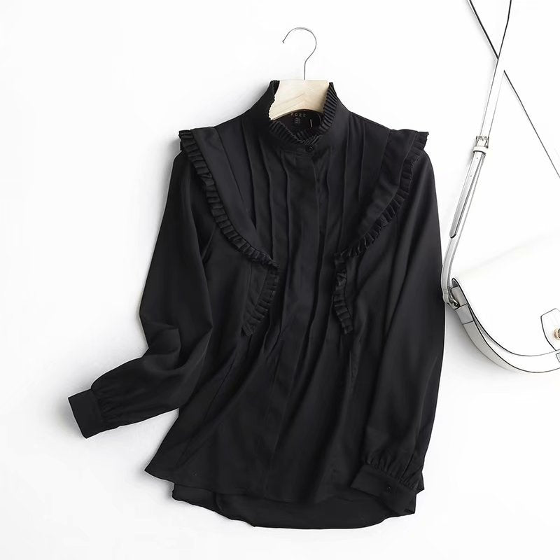 C2C Polyester fiber Pleated British Ladies Casual Blouse
