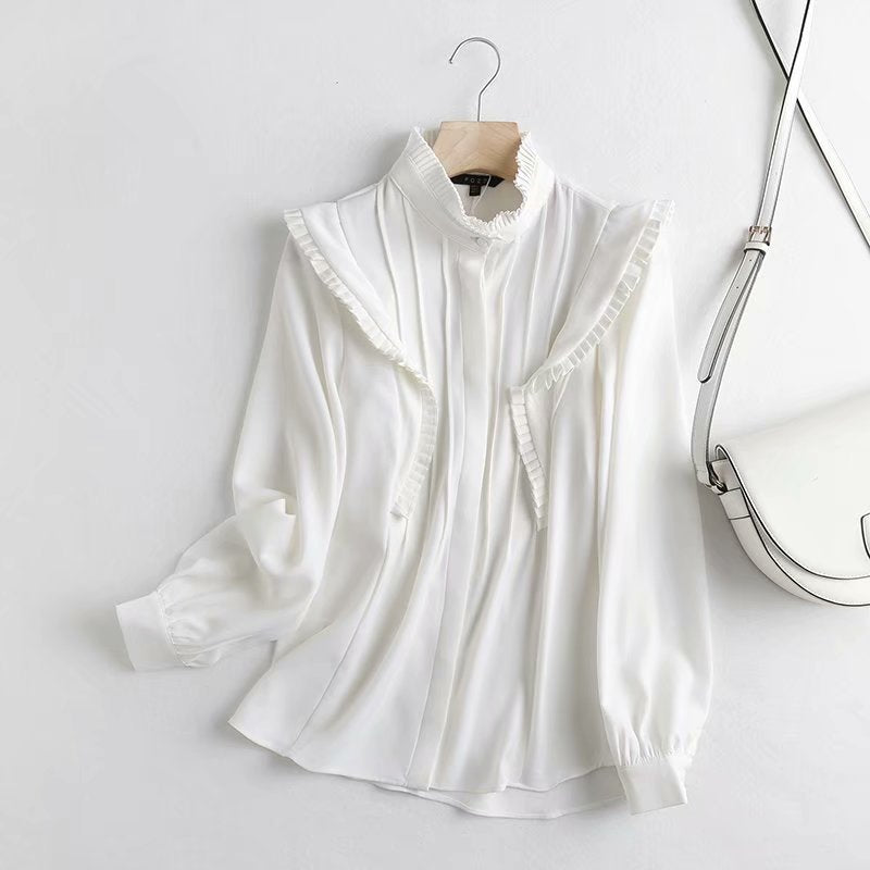 C2C Polyester fiber Pleated British Ladies Casual Blouse