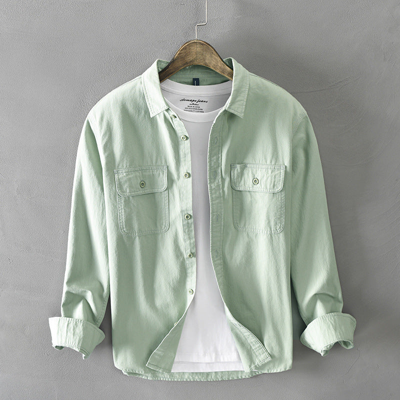 C2C Solid Color Cotton Long-Sleeved Men's Shirt Loose