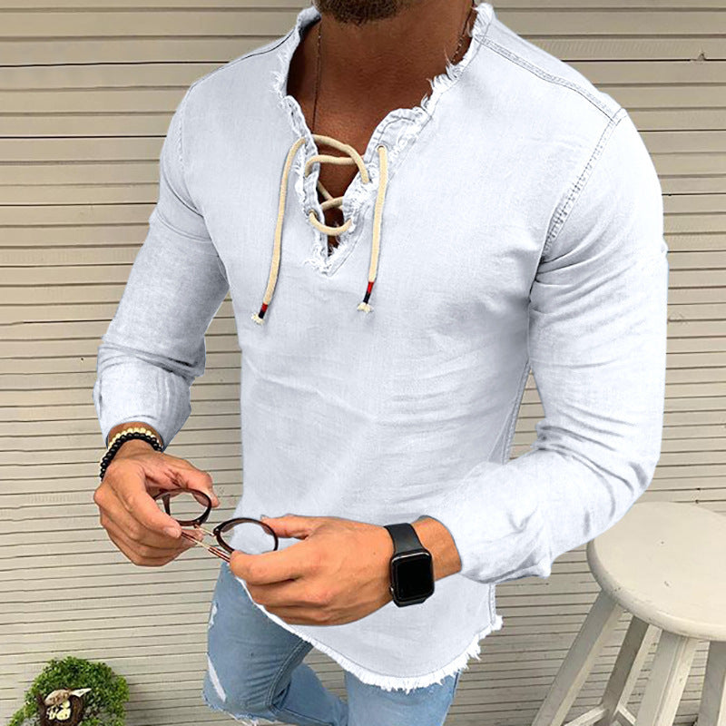 C2C Tassel Elastic Denim Men's Shirt
