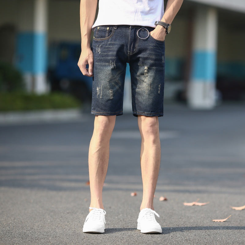 C2C Summer Denim  Men's Ripped Five-point Plus Size Shorts