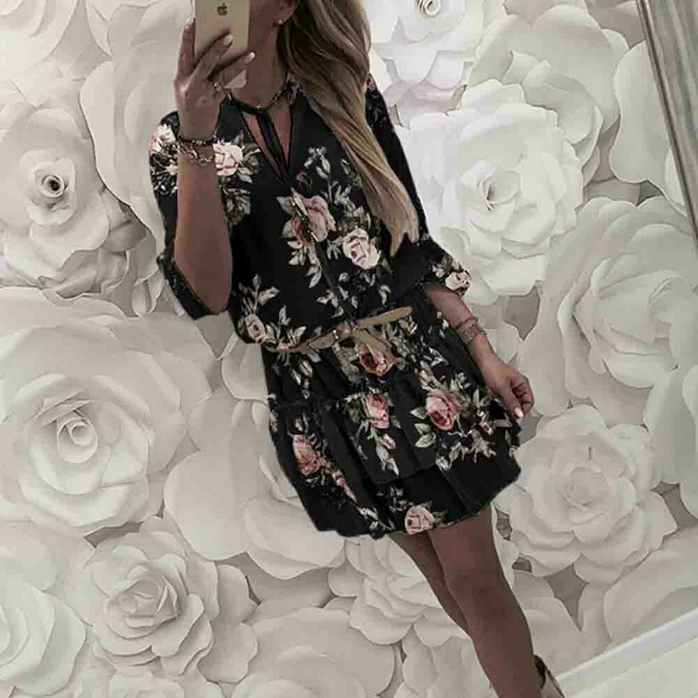 C2C Summer Bohemian Style Floral Print Chiffon Women Dress Beach
