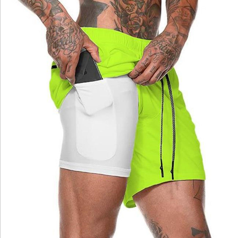 C2C Men's Double-Layer Running Mesh Fitness Shorts