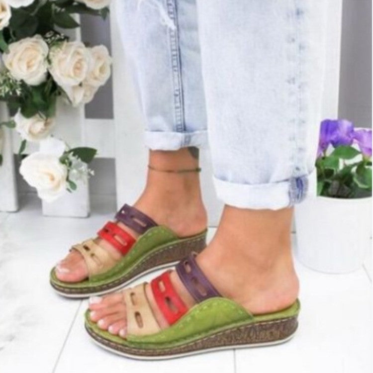 C2C Summer 3 Color Stitching Ladies Casual Sandals