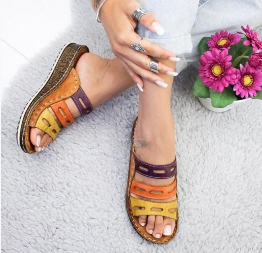C2C Summer 3 Color Stitching Ladies Casual Sandals