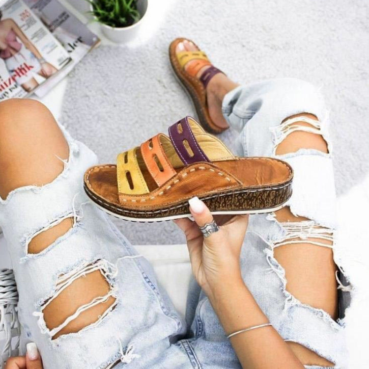 C2C Summer 3 Color Stitching Ladies Casual Sandals