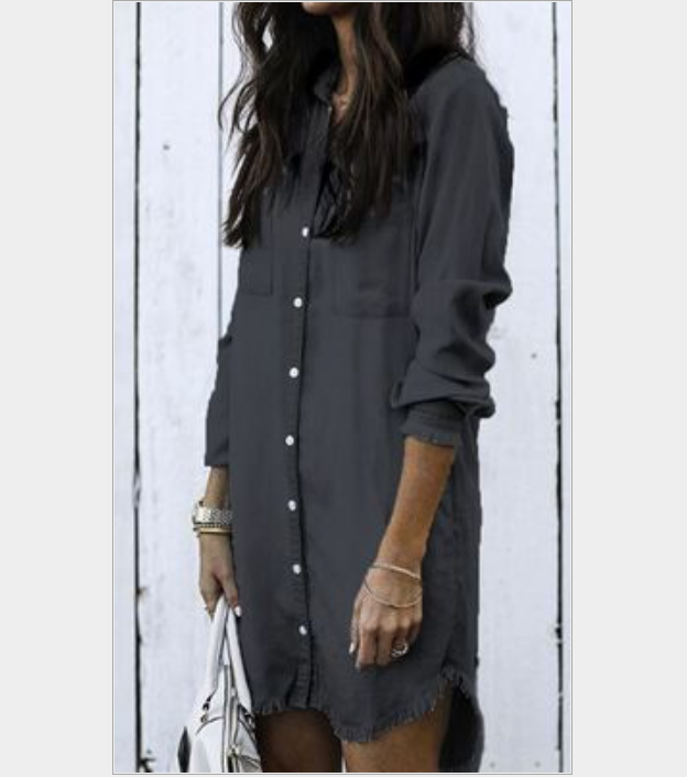 C2C European and American Women's Hem Cuffs Tassels Denim Shirt