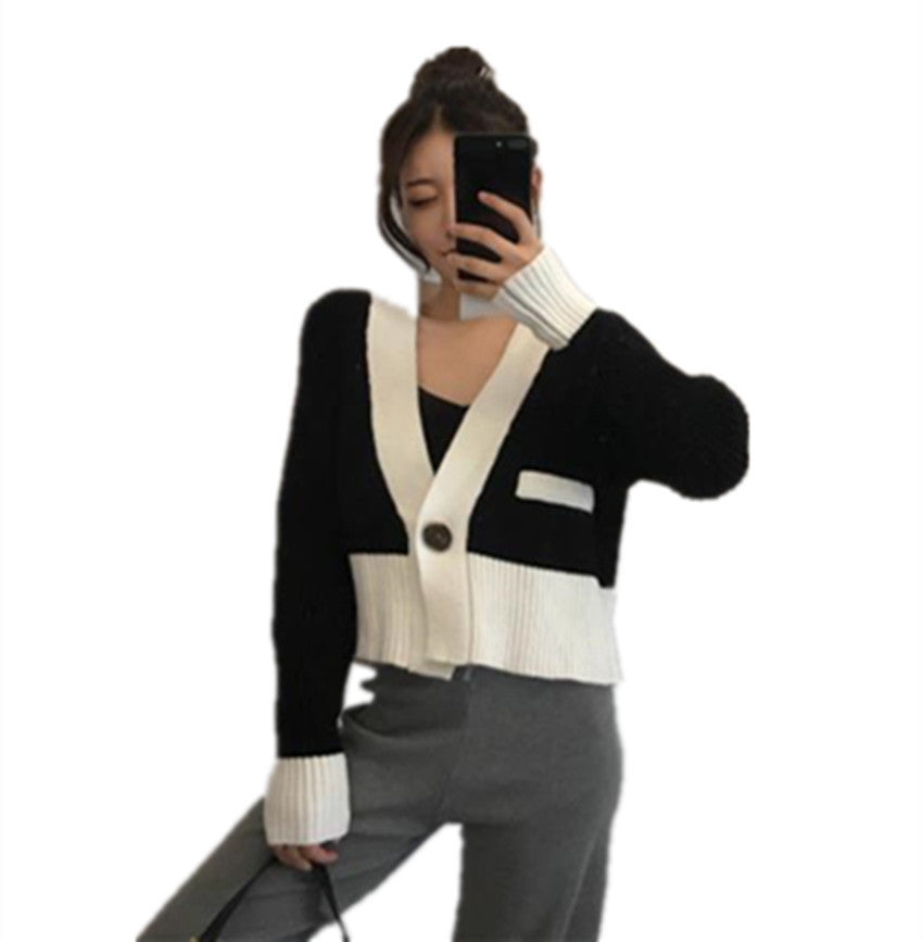 Small fragrance V-neck sweater knit cardigan