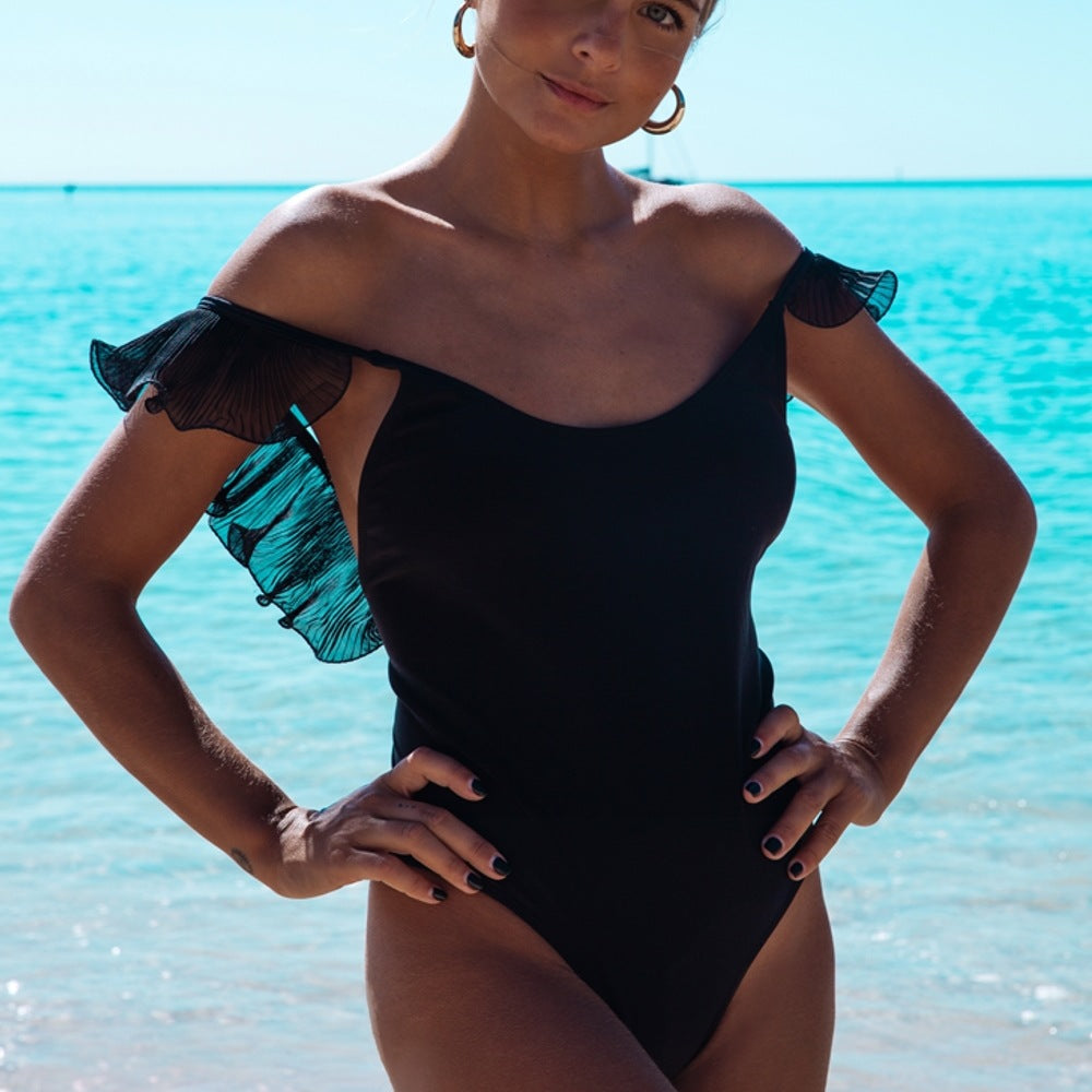 C2C Pleated Lace One-Piece Swimsuit