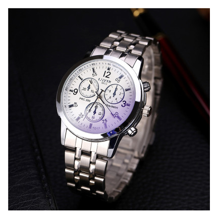C2C Luxury Leather Blue Ray Glass Quartz Analog Watch