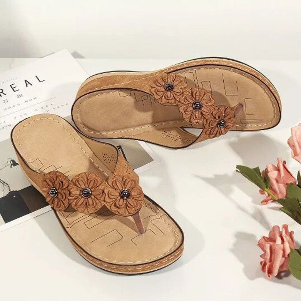 Vintage flower round toe casual women sandals