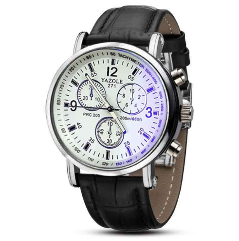 C2C Luxury Leather Blue Ray Glass Quartz Analog Watch