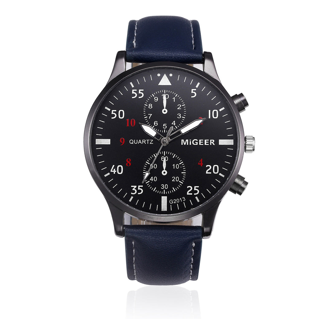 C2C Retro Leather Band Analog Alloy Quartz Wrist Men Watch